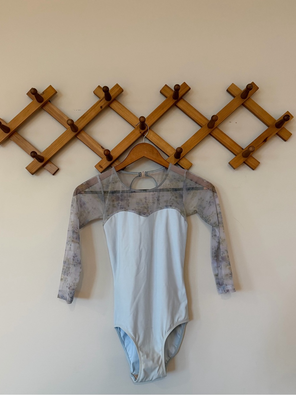 Custom Eleve Dancewear Leotard – Light Blue Floral Mesh - Size Small